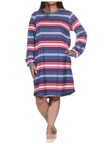 NORMANN Frottee Nachthemd Bündchen Streifen - 82075 in blau