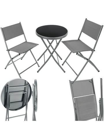 tectake Bistro-Set für 2 Personen, Tisch mit Sicherheitsglasplatte