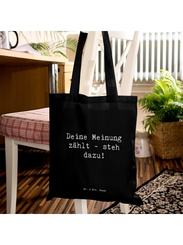 Mr. & Mrs. Panda Tragetasche Spruch Mutig zu Meinungen mit Spruch in Schwarz
