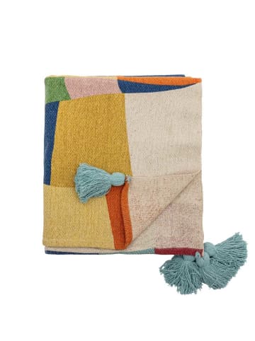 Bloomingville Decke COLORINE Bunt Gemustert mit Hellblauen Quasten 160x130 cm