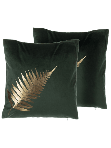 Beliani 2er-Set Dekokissen FERN in Grün/Gold