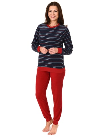 NORMANN Frottee Pyjama langarm Bündchen Streifen - 49898 in rot