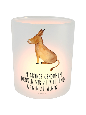Mr. & Mrs. Panda Windlicht Glas Esel mit Spruch in Transparent