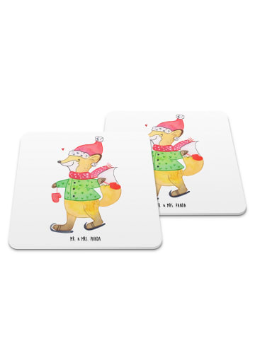 Mr. & Mrs. Panda Untersetzer Fuchs  Schlittschuhe ohne Spruch in Weiß