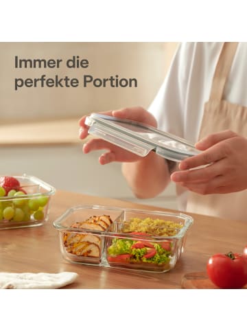 Praknu Meal Prep Boxen Glas 3 Fächer - Glasdosen 2er Set mit Deckel 1000ml -