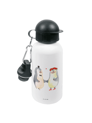 Mr. & Mrs. Panda Trinkflasche Pinguin Heirat ohne Spruch in Weiß