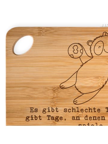 Mr. & Mrs. Panda Frühstücksbrett Panda Handball spielen mit Spruch in Braun