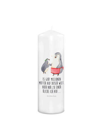 Mr. & Mrs. Panda Wachskerze Pinguin mit Kind mit Spruch in Weiß