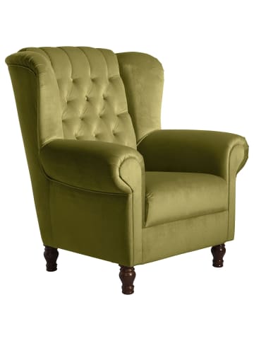 58 aufm Kessel OHRENBACKENSESSEL Katreen Bezug Samtvelours Buche nussbaum dunkel / oliv