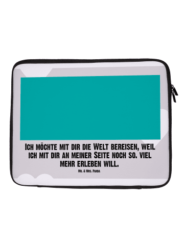 Mr. & Mrs. Panda Laptop Hülle Bär Flugzeug mit Spruch in Grau Pastell