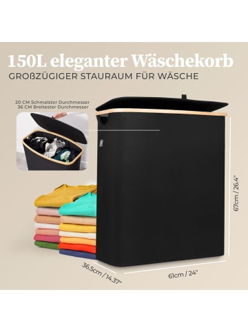 HENNEZ Wäschekorb Adrian 150l schwarz mit 3 Wäschesäcken Schwarz