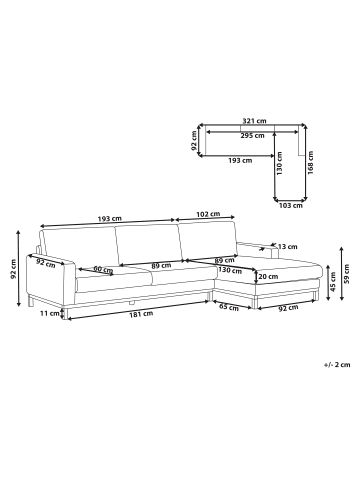 Beliani Ecksofa SIGGARD in Grün/Braun - (W) 296 x (H) 82 x (L) 163 cm