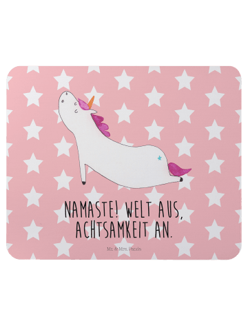 Mr. & Mrs. Panda Mauspad Einhorn Yoga mit Spruch in Rot Pastell