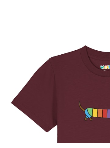 wat? Apparel T-Shirt Regenbogen Dackel in Weinrot