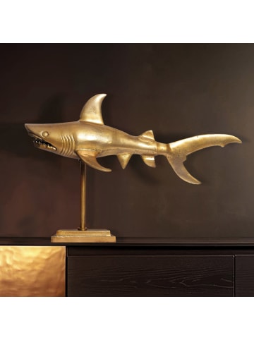 KADIMA DESIGN Dekofigur Hai Aluminium Maritim 70 cm mit Sockel, Design Metall in Gold
