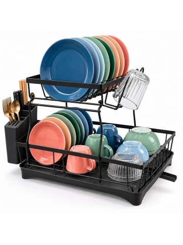 relaxdays Abtropfgestell in Schwarz - (B)47,5 x (H)34 x (T)30,5 cm