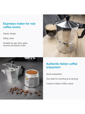 Intirilife Espressokocher Aluminium 3 Tassen Mokka-Kanne 160 ml Kaffeebereiter in Silber