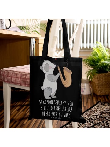 Mr. & Mrs. Panda Shopper Saxophon Leidenschaft mit Spruch in Schwarz