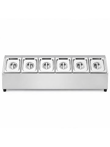 relaxdays Zutatenbehälter "6 Fächer" in Silber - (B)102,5 x (H)21,5 x (T)22,5 cm