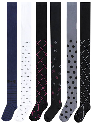 TupTam Mädchen Strickstrumpfhosen Bunt Gemustert 6er Pack in schwarz/blau