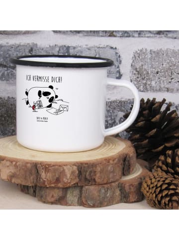 Mr. & Mrs. Panda XL Emaille Tasse Panda Vermissen mit Spruch in Weiß