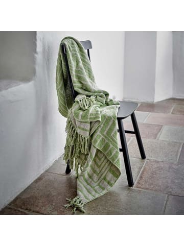 Bloomingville Decke VELVA Grün Natur Gemustert mit Fransen 160x130 cm