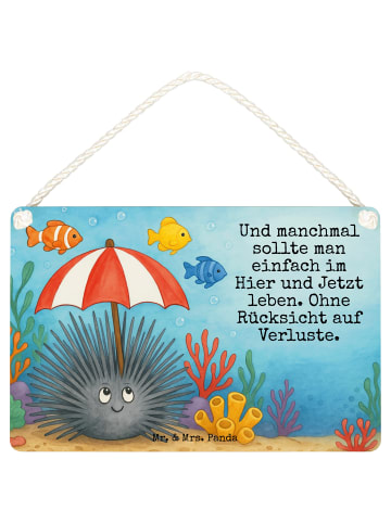 Mr. & Mrs. Panda Holzschild Seeigel Design mit Spruch in Weiß