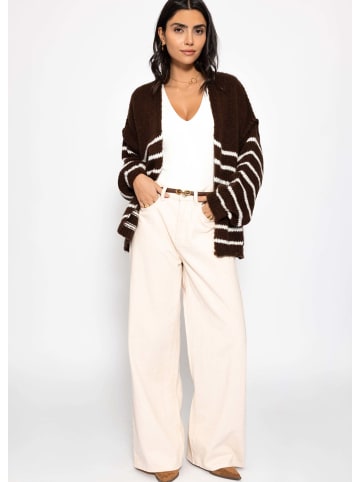 SASSYCLASSY Gestreifter Cardigan mit Außennähten in Dunkelbraun