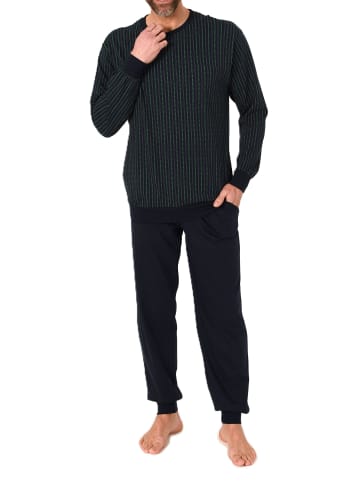 NORMANN Langarm Schlafanzug Pyjama Bündchen Streifen in grün