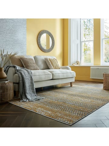 KADIMA DESIGN Kurzflor-Teppich Pflegeleicht PERRAN Streifen Geometrisch in Senfgelb