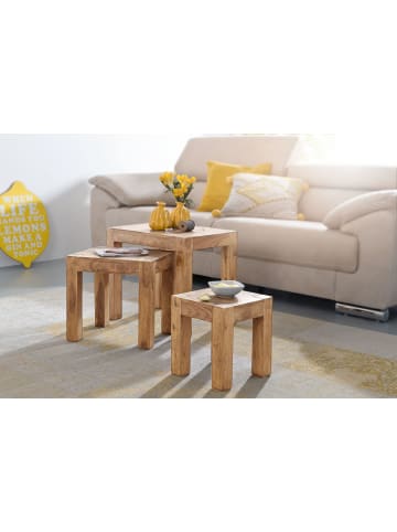 FineBuy Beistelltisch in Braun / Akazie / 36x50x45