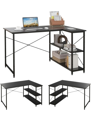 COSTWAY Schreibtisch L-Form in Schwarz
