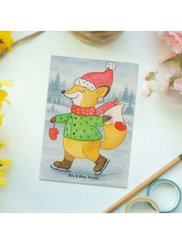 Mr. & Mrs. Panda Grußkarte Fuchs  Schlittschuhe Design ohne Spruch in Weiß