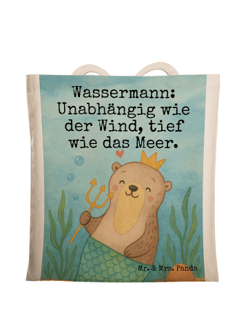 Mr. & Mrs. Panda Jutebeutel Wassermann Astrologie Design mit Spruch in Weiß