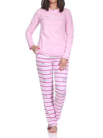 NORMANN Langarm Schlafanzug Pyjama Katzen Optik Übergröße in rosa