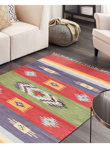 Beliani Kelim KAMARIS in Bunt/Rot/Blau - (W) 140 x (L) 200 cm