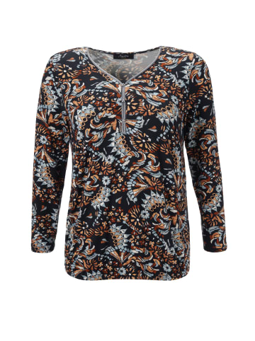 Aniston PLUS Langarmshirt in blau-braun-weiß-orange-braun
