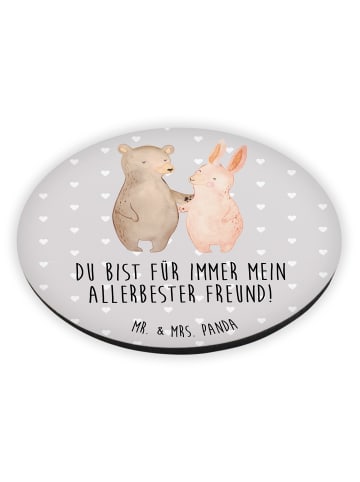 Mr. & Mrs. Panda Rund Magnet Bär und Hase Umarmen mit Spruch in Grau Pastell