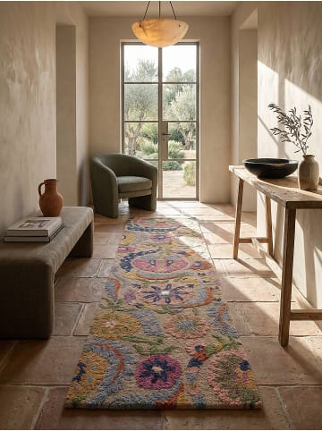 KADIMA DESIGN HEDDA Läufer Wolle 80x300 Multi Blumenmuster Boho getuftet in Multi
