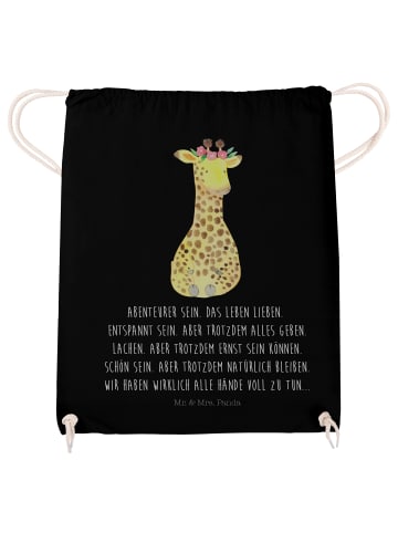 Mr. & Mrs. Panda Jutebeutel Giraffe Blumenkranz mit Spruch in Schwarz