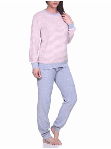 NORMANN Frottee Pyjama langarm Bündchen Streifen - 71530 in Rosa