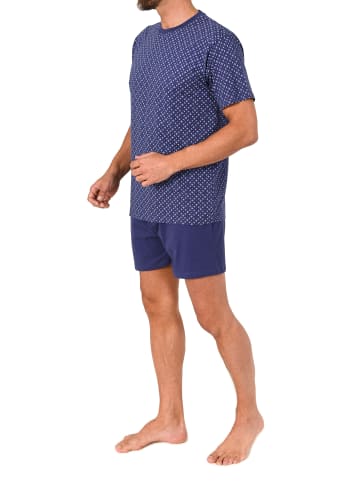 NORMANN Kurzarm Schlafanzug Shorty Pyjama Minimalprint in navy