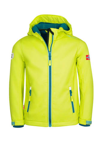 Trollkids Softshelljacke "Trollfjord" in Limegelb/Petrolblau