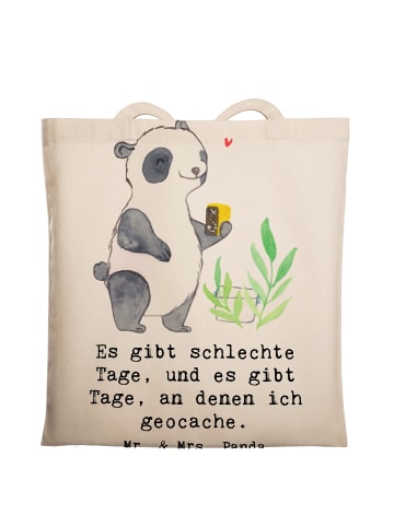 Mr. & Mrs. Panda Jutebeutel Panda Geocaching mit Spruch in Creme