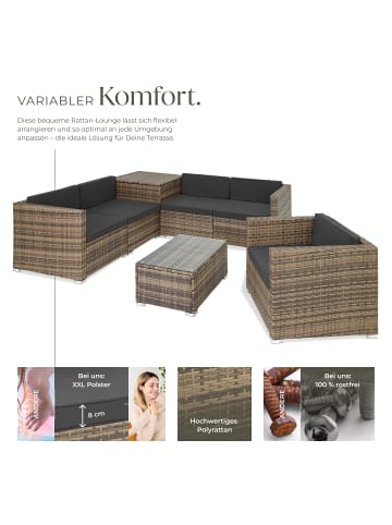 tectake Rattan Sitzgruppe mit Sicherheitsglasplatte, für 5 Personen