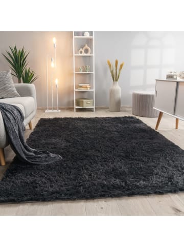 KADIMA DESIGN Hochflor Teppich Shaggy waschbar Unifarben Schlafzimmer in Anthrazit
