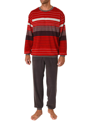 NORMANN Frottee Schlafanzug Pyjama langarm Bündchen StreifenLook - 75432 in rot