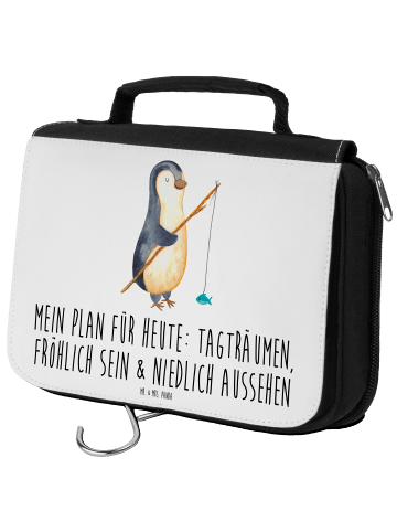 Mr. & Mrs. Panda Kulturbeutel Pinguin Angler mit Spruch in Weiß