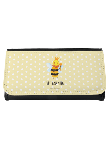 Mr. & Mrs. Panda Portemonnaie für Damen Biene König mit Spruch in Gelb Pastell