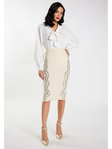 faina Damen Strick Midirock in Wollweiss